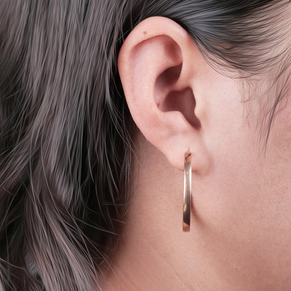 Limerencia Boucles d'oreilles anneau ouvert à tige épaisse et bord carré fin en titane pur G23 hypoallergénique, anneaux délicats pour femme en grade implantable F136, légers pour oreilles sensibles (30 mm, or rose)