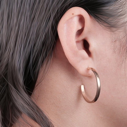 Limerencia Boucles d'oreilles anneau ouvert à tige épaisse et bord carré fin en titane pur G23 hypoallergénique, anneaux délicats pour femme en grade implantable F136, légers pour oreilles sensibles (30 mm, or rose)