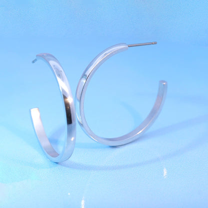 Limerencia Boucles d'oreilles anneau ouvert à tige épaisse et bord carré fin en titane pur G23 hypoallergénique, anneaux délicats pour femme en grade implantable F136, légers pour oreilles sensibles (30 mm, or rose)
