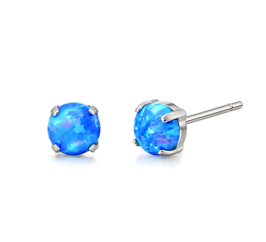 Limerencia G23 Hypoallergenic Pure Titanium Earrings, Opal/Moonstone/Cat's Eye/Blue Turquoise Stud Earrings, F136 Implant Grade|Delicate Jewelry for Sensitive Ears (5mm, Blue Opal)