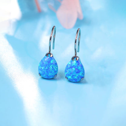 Limerencia Hypoallergene Ohrhänger aus reinem Titan mit Zirkonia, Wassertropfen-CZ/Opal Leichte Ohrhänger für empfindliche Ohren Damen (Wassertropfen, Blauer Opal)