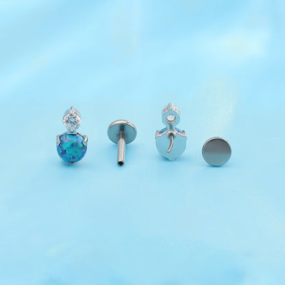 Limerencia G23 Hypoallergenic 18g Flat Back Stud Earrings | F136 Implant Grade Titanium Press Fit Threadless Push Pop in Cartilage Helix Labret Lip Monroe Tragus Piercing Studs- CZ + Green Opal