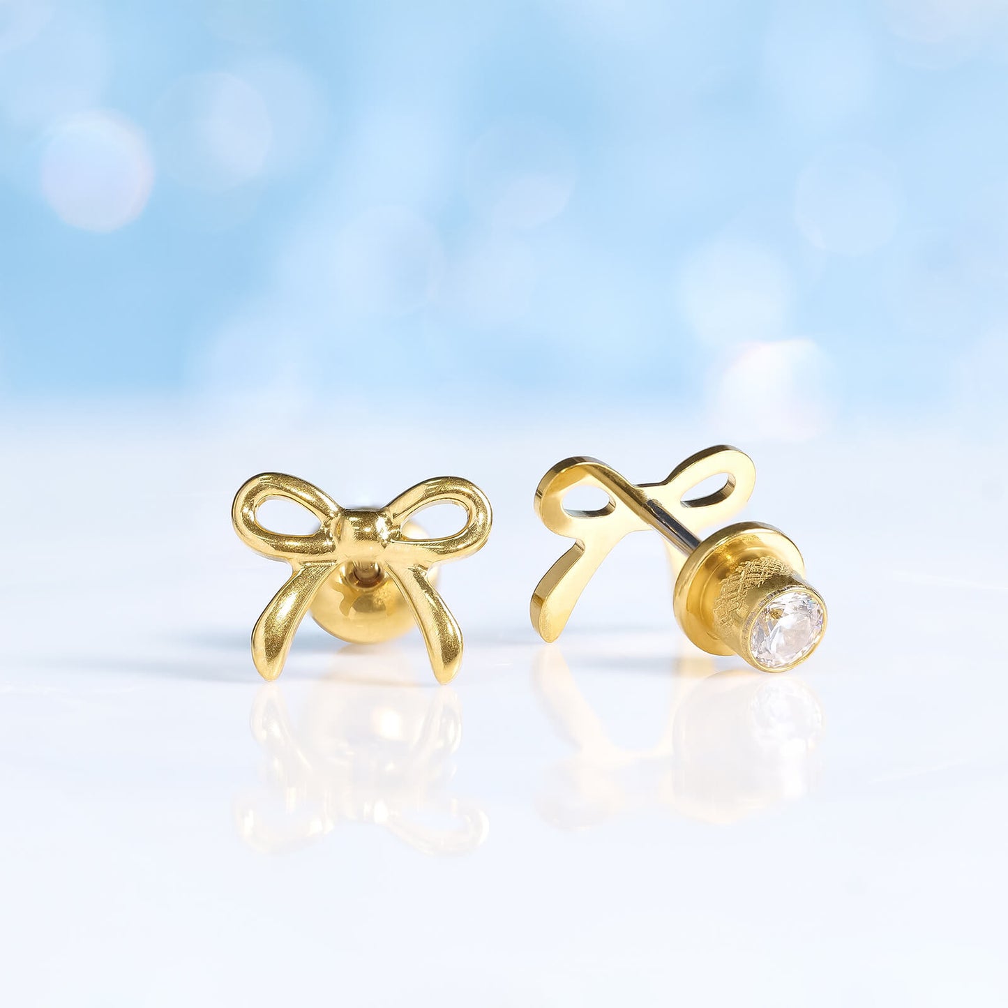 Limerencia Schleifen-Ohrstecker, F136-Titan kleine Schleifenohrstecker, süße Mini-Schleifenstecker in Gold- und Silberfarbe, ideal für Jugendliche und empfindliche Ohren