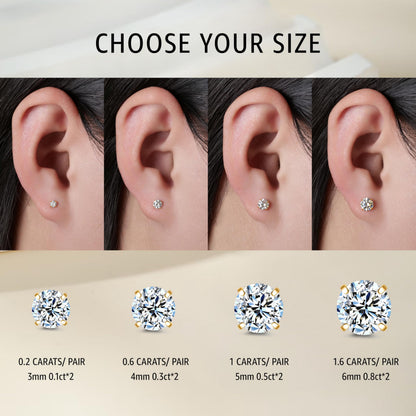 Limerencia Moissanite Earrings Studs for Women and Men, F136 Titanium Screw Back Hypoallergenic Stud Earrings, Diamond Studs Alternatives for Sensitive Ear，Gold 3mm