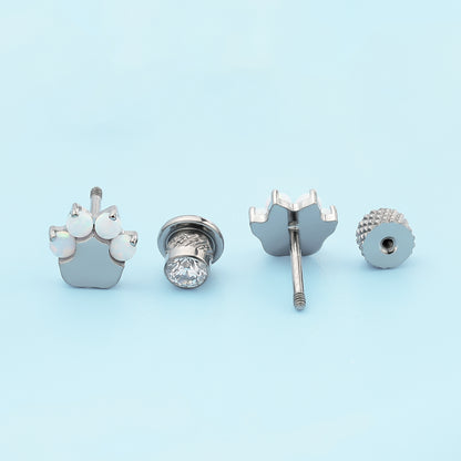 Limerencia Orecchini a vite in titanio grado implantare G23 ipoallergenico, asta piercing F136 20G per trago ed elice, cartilagine e orecchie sensibili ragazze – Zampetta di Gatto con Opale Bianca
