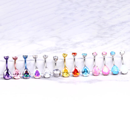 Limerencia Barre de piercing ombilical en titane G23 hypoallergénique grade médical implantable 14G, modèle goutte d'eau à zircon cubique (Bleu)