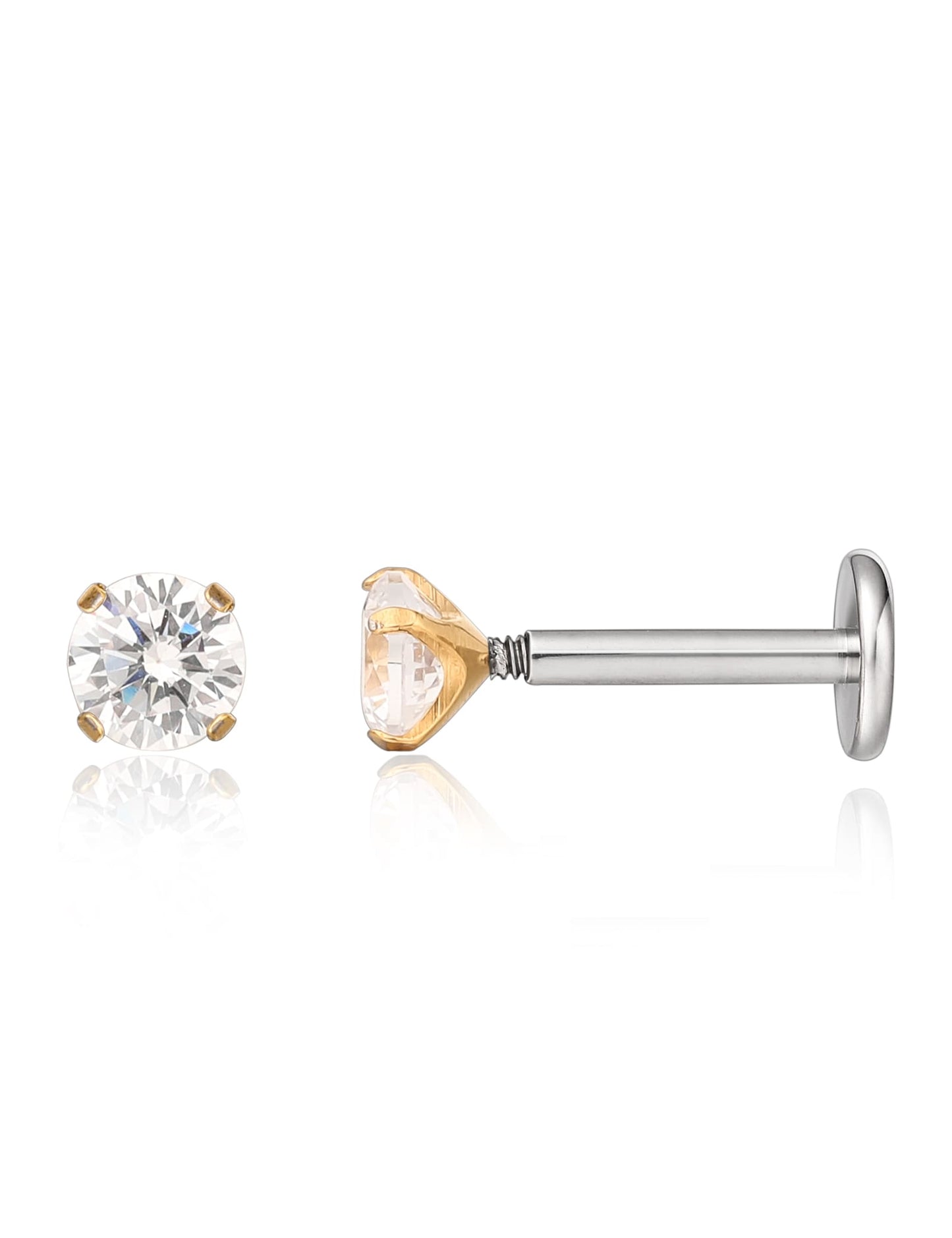 Gioielli piercing ipoallergenici in titanio F136 Limerencia, borchie filettate interne fondo piatto 18G 6mm 8mm 10mm per trago, elica, conca, cartilagine, naso e labbra (Zircone bianco 2mm)