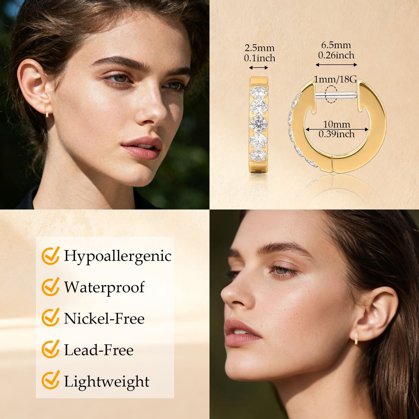 Limerencia hypoallergene Huggie-Creolen aus Implantat-Titan G23, mit 5A-Zirkonia besetzte Creolen aus reinem F136-Titan für Frauen mit empfindlichen Ohren
