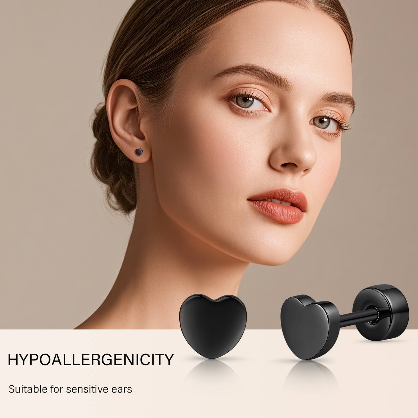 Limerencia Titan-Flachverschluss-Ohrstecker, hypoallergene Herz-/Stern-Schraubverschluss-Ohrstecker für Damen und Herren, klassische 5mm Schlafohrstecker für Knorpel und Ohrläppchen