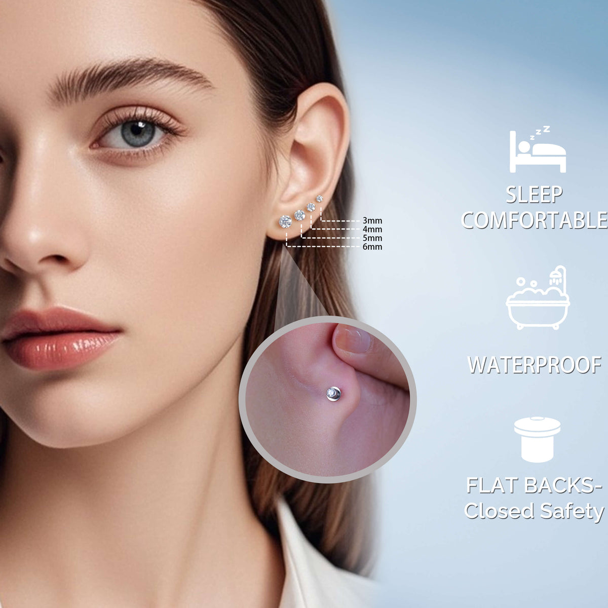 Limerencia モアサナイトスタッドピアス、F136 インプラントグレードチタン フラットバックネジ式ピアス 男女兼用、D カラー VVS1 クラリティ ブリリアントラウンドカット、敏感肌向け低アレルギー性ピアス