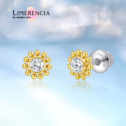 limerencia 20G Hypoallergenic Titanium Screw Back Earrings G23 Implant Grade F136 Studs Post for Sensitive Ears Tragus Helix Cartilage/Sunflower