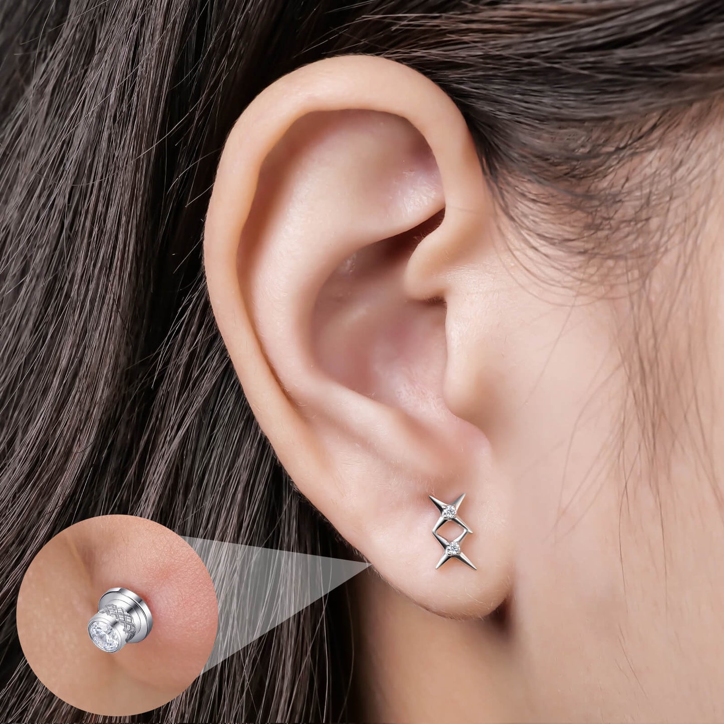 Limerencia Titanium Screw Back Earrings, Hypoallergenic F136 Implant Grade Flat Back Earrings for Women Men, Double Side Cubic Zirconia Sleeper Studs Jewelry/2 cross