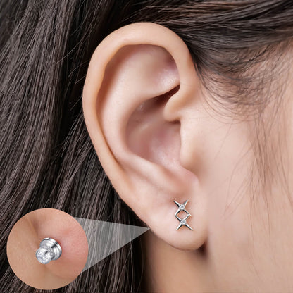 Limerencia Titanium Screw Back Earrings, Hypoallergenic F136 Implant Grade Flat Back Earrings for Women Men, Double Side Cubic Zirconia Sleeper Studs Jewelry/2 cross