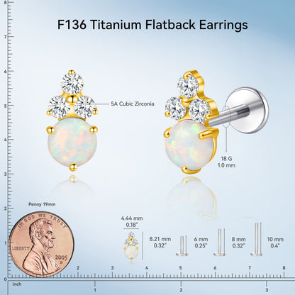 Limerencia 18G Titan-Körperschmuck, Innengewinde-Flachrücken-Ohrstecker für Tragus, Helix, Knorpel, Conch und Medusa, Damen & Herren, 1 Stück mit 3er-Zirkoniabesatz