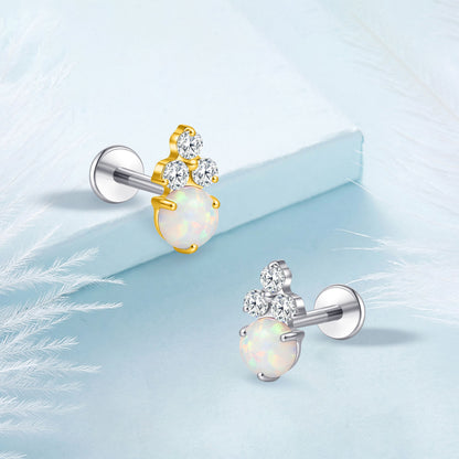Limerencia 18G Titan-Körperschmuck, Innengewinde-Flachrücken-Ohrstecker für Tragus, Helix, Knorpel, Conch und Medusa, Damen & Herren, 1 Stück mit 3er-Zirkoniabesatz