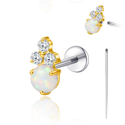 Limerencia 18G Titan-Körperschmuck, Innengewinde-Flachrücken-Ohrstecker für Tragus, Helix, Knorpel, Conch und Medusa, Damen & Herren, 1 Stück mit 3er-Zirkoniabesatz