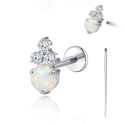 Limerencia 18G Titan-Körperschmuck, Innengewinde-Flachrücken-Ohrstecker für Tragus, Helix, Knorpel, Conch und Medusa, Damen & Herren, 1 Stück mit 3er-Zirkoniabesatz