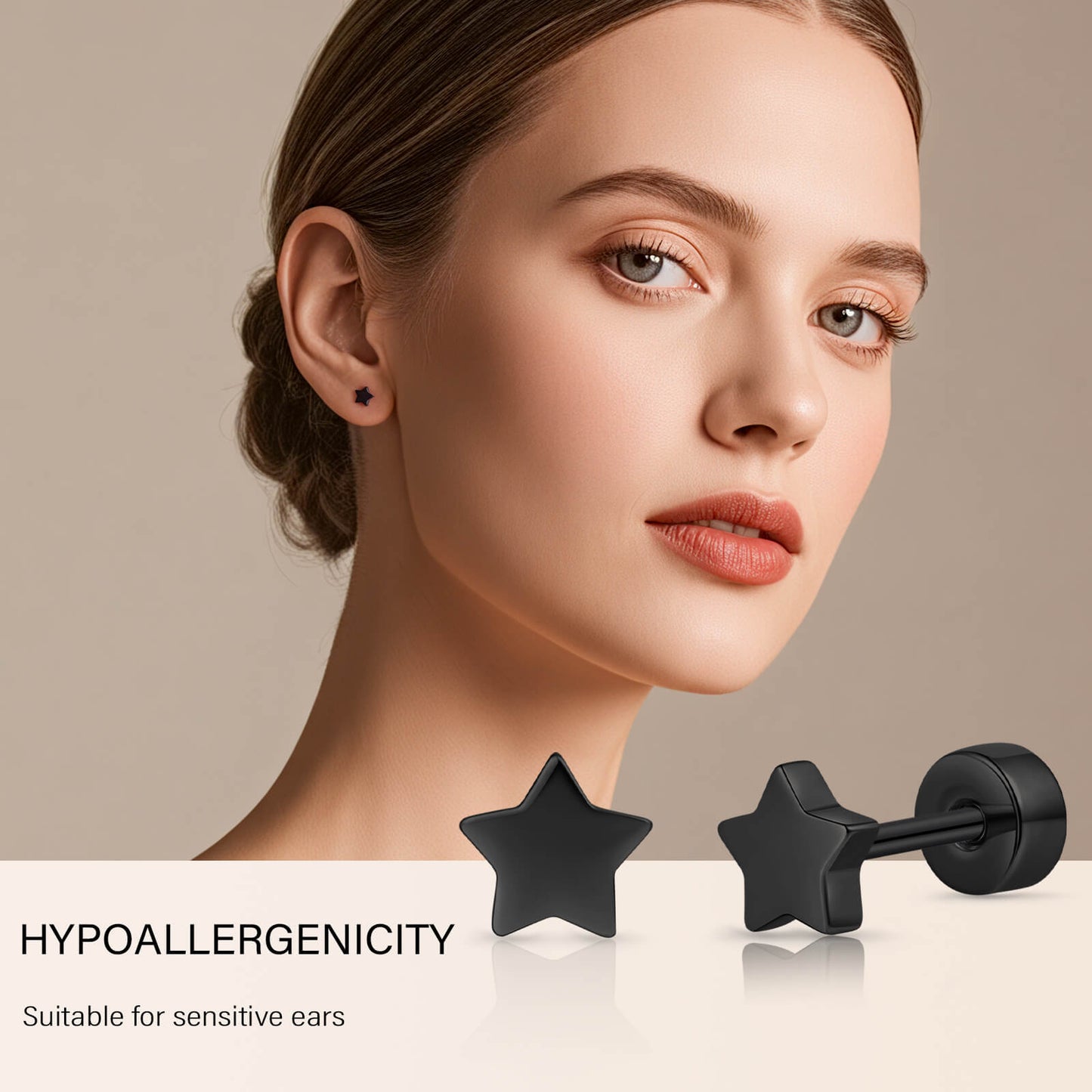 Limerencia Titan-Flachverschluss-Ohrstecker, hypoallergene Herz-/Stern-Schraubverschluss-Ohrstecker für Damen und Herren, klassische 5mm Schlafohrstecker für Knorpel und Ohrläppchen