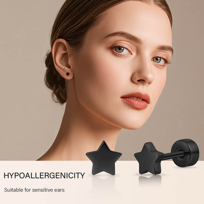 Limerencia Titan-Flachverschluss-Ohrstecker, hypoallergene Herz-/Stern-Schraubverschluss-Ohrstecker für Damen und Herren, klassische 5mm Schlafohrstecker für Knorpel und Ohrläppchen