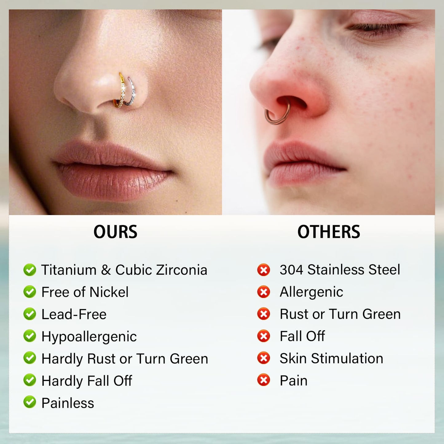 Limerencia Nasenring Reifen, Titan Nasenring für Damen und Herren – seitlicher Zirkonia