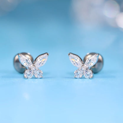 Limerenz Hypoallergener G23 Implantatgrad Titan Schraubverschluss Ohrringe Tragus 20G Helix F136 Piercing Post für empfindliche Mädchenohren Knorpel- Schmetterling Weiß Zirkonia