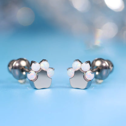 Limerencia Orecchini a vite in titanio grado implantare G23 ipoallergenico, asta piercing F136 20G per trago ed elice, cartilagine e orecchie sensibili ragazze – Zampetta di Gatto con Opale Bianca
