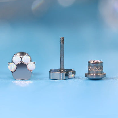 Limerencia Orecchini a vite in titanio grado implantare G23 ipoallergenico, asta piercing F136 20G per trago ed elice, cartilagine e orecchie sensibili ragazze – Zampetta di Gatto con Opale Bianca
