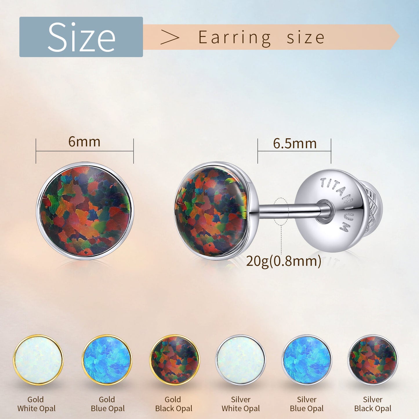 Boucles d'oreilles titane Limerencia, clous d'oreilles opale blanc/bleu/noir, grade implant F136, adaptés aux oreilles sensibles hommes et femmes