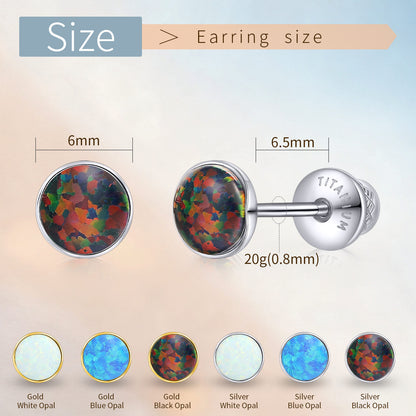 Boucles d'oreilles titane Limerencia, clous d'oreilles opale blanc/bleu/noir, grade implant F136, adaptés aux oreilles sensibles hommes et femmes