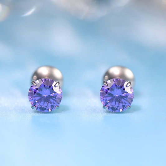 Limerencia Hypoallergenic G23 Pure Titanium Screw Back Earrings Tragus 20G Helix F136 Implant Grade Piercing Post for Sensitive Ears Simulated Diamond Cartilage (5 mm, Purple)