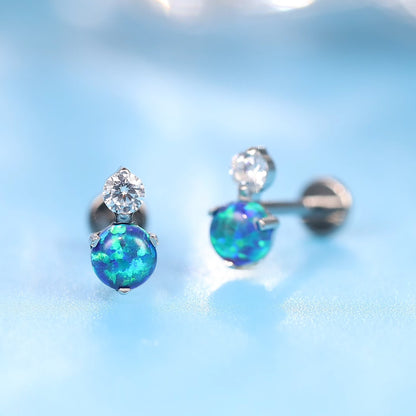 Limerencia G23 Hypoallergenic 18g Flat Back Stud Earrings | F136 Implant Grade Titanium Press Fit Threadless Push Pop in Cartilage Helix Labret Lip Monroe Tragus Piercing Studs- CZ + Green Opal