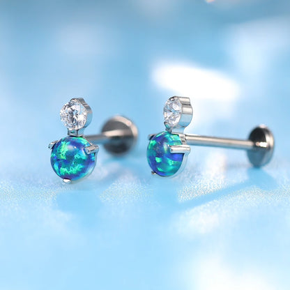 Limerencia G23 Hypoallergenic 18g Flat Back Stud Earrings | F136 Implant Grade Titanium Press Fit Threadless Push Pop in Cartilage Helix Labret Lip Monroe Tragus Piercing Studs- CZ + Green Opal