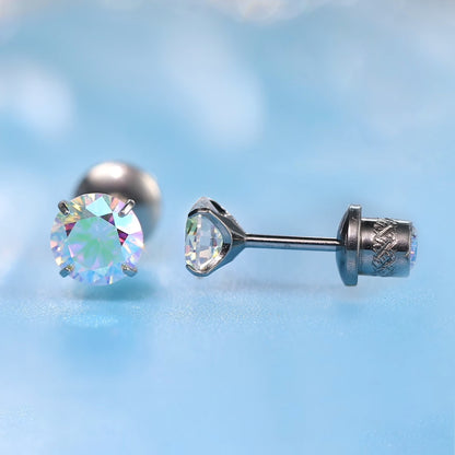 Limerencia Clous d'oreilles en titane G23 hypoallergéniques pour femme, zircon cubique 5A aurore boréale, piercing hélix à vissage en titane implantable F136 pour oreilles sensibles