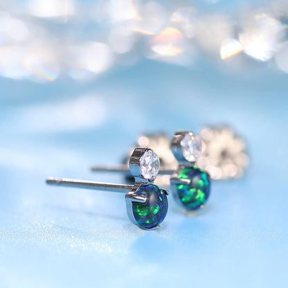 Aretes hipoalergénicos Limerencia G23 de titanio puro | Joyería de titanio grado implante F136 para oídos sensibles (Circonia cúbica + Ópalo verde, Plata)