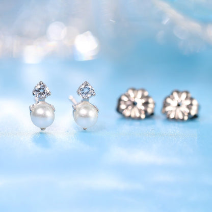 Limerencia G23 Reiner Titan hypoallergene Ohrstecker | Zirkonia + Perle F136 Implantatgrad Titan-Schmuck für empfindliche Ohren