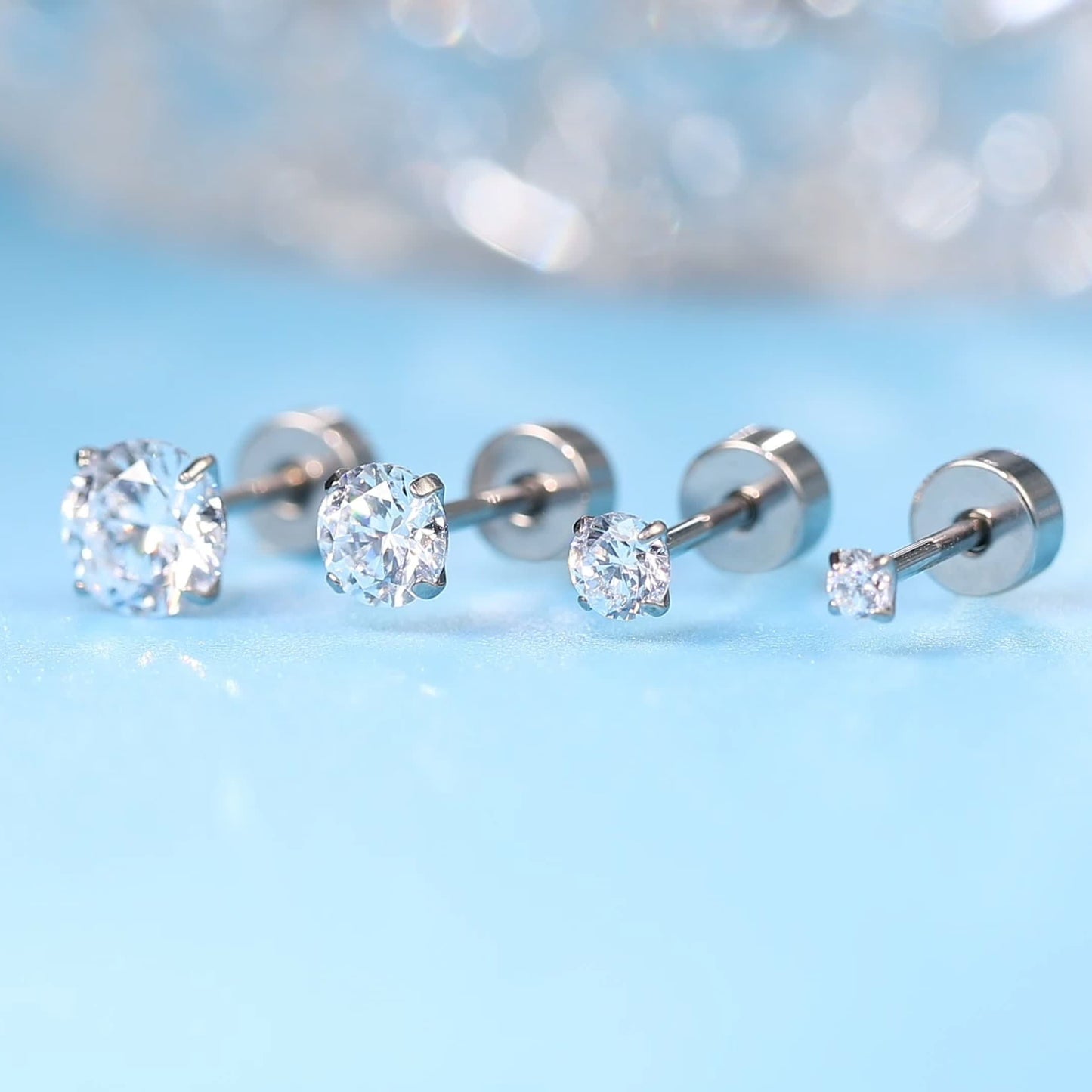 Orecchini a vite in titanio medicale G23 ipoallergenici Limerencia, per piercing trago ed elica spessore 20G, perni F136 adatti a cartilagine e orecchie sensibili (2 mm)