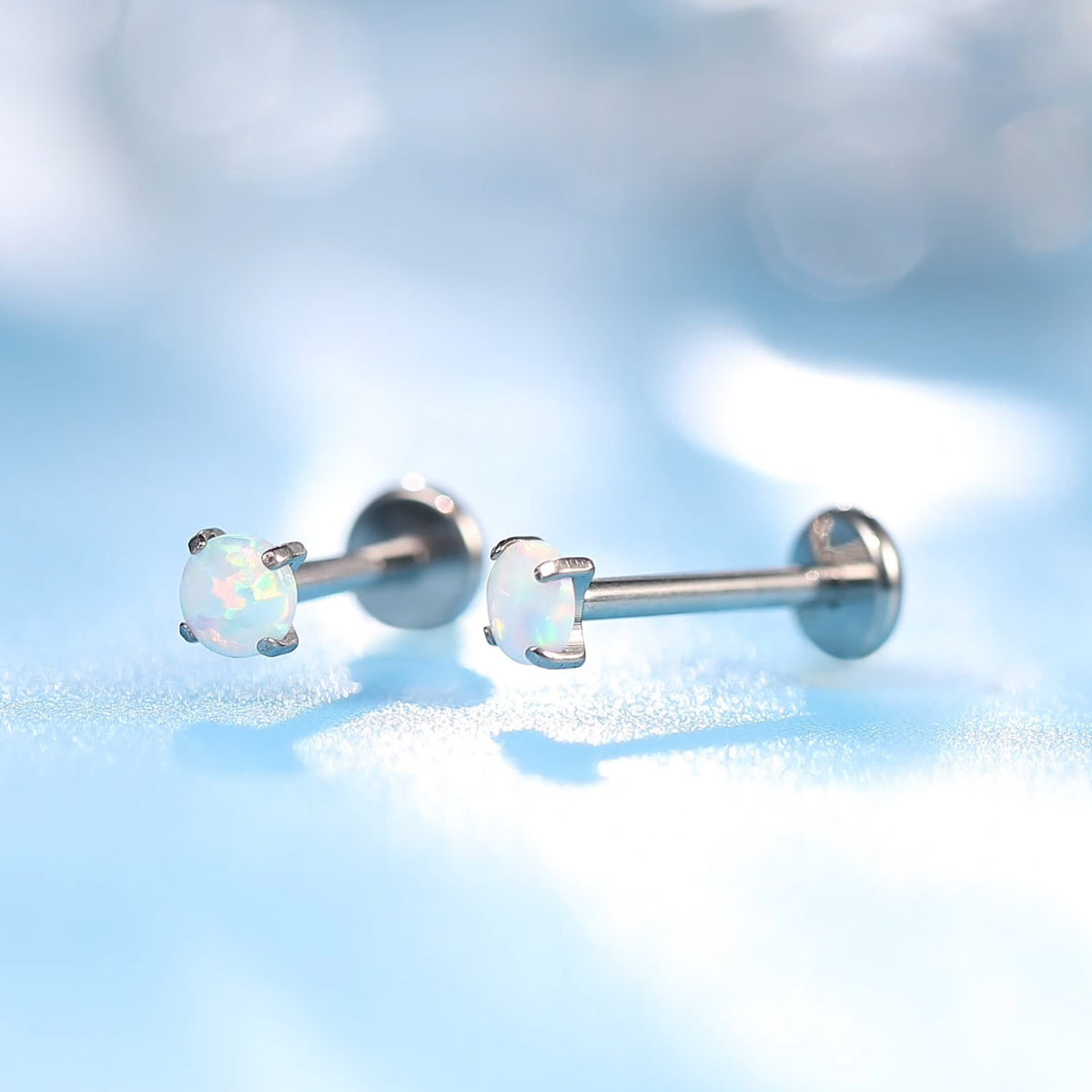 External Threaded Labret Opal Tragus Cartilage Earrings Titanium Lip Rings With Opal ...