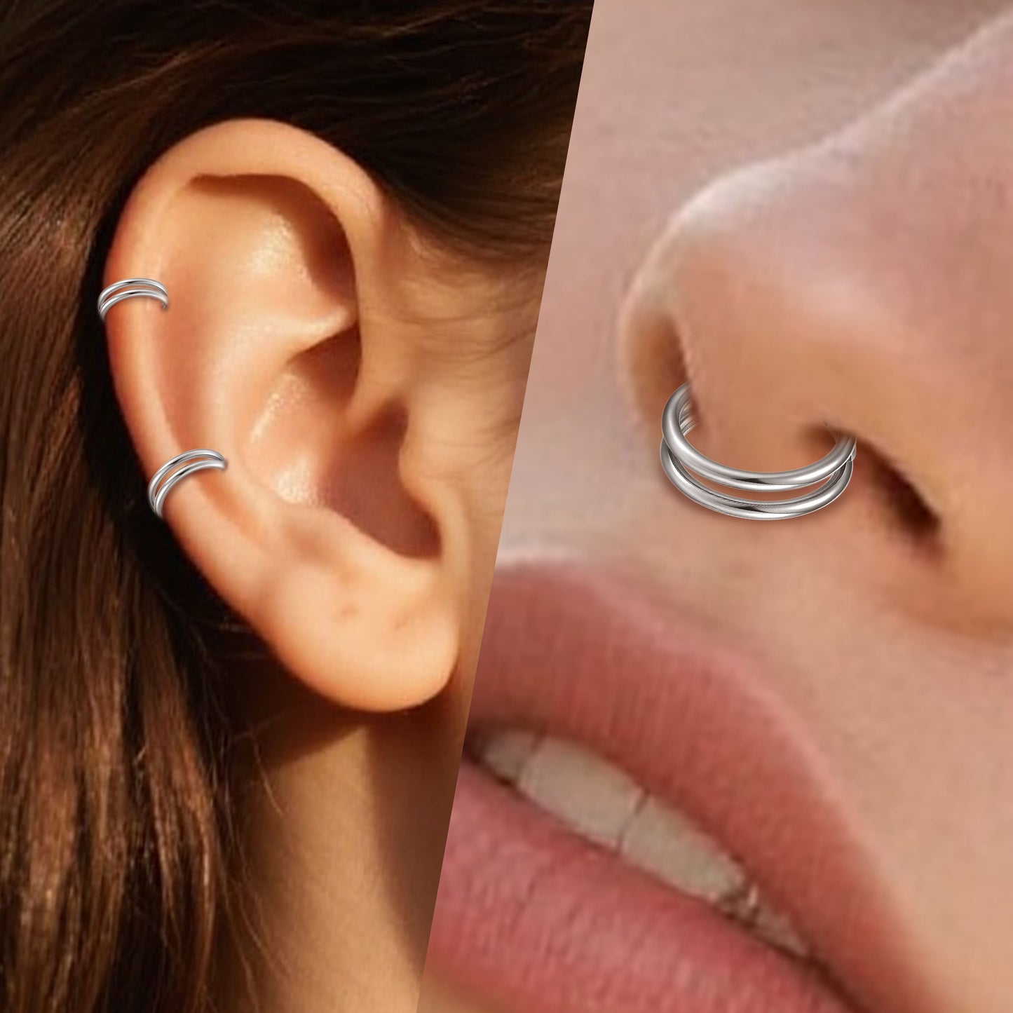 Aro nasal Limerencia, aro de titanio para mujer y hombre – circonitas cúbicas en ambos lados