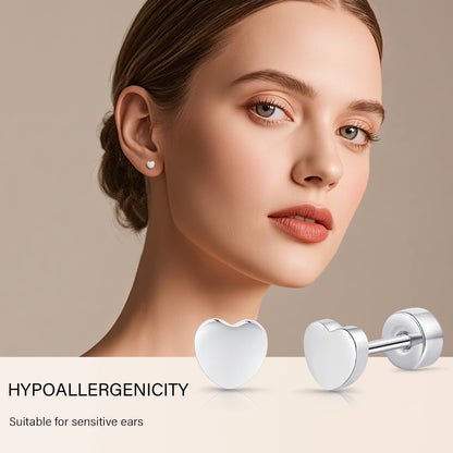 Limerencia Titan-Flachverschluss-Ohrstecker, hypoallergene Herz-/Stern-Schraubverschluss-Ohrstecker für Damen und Herren, klassische 5mm Schlafohrstecker für Knorpel und Ohrläppchen