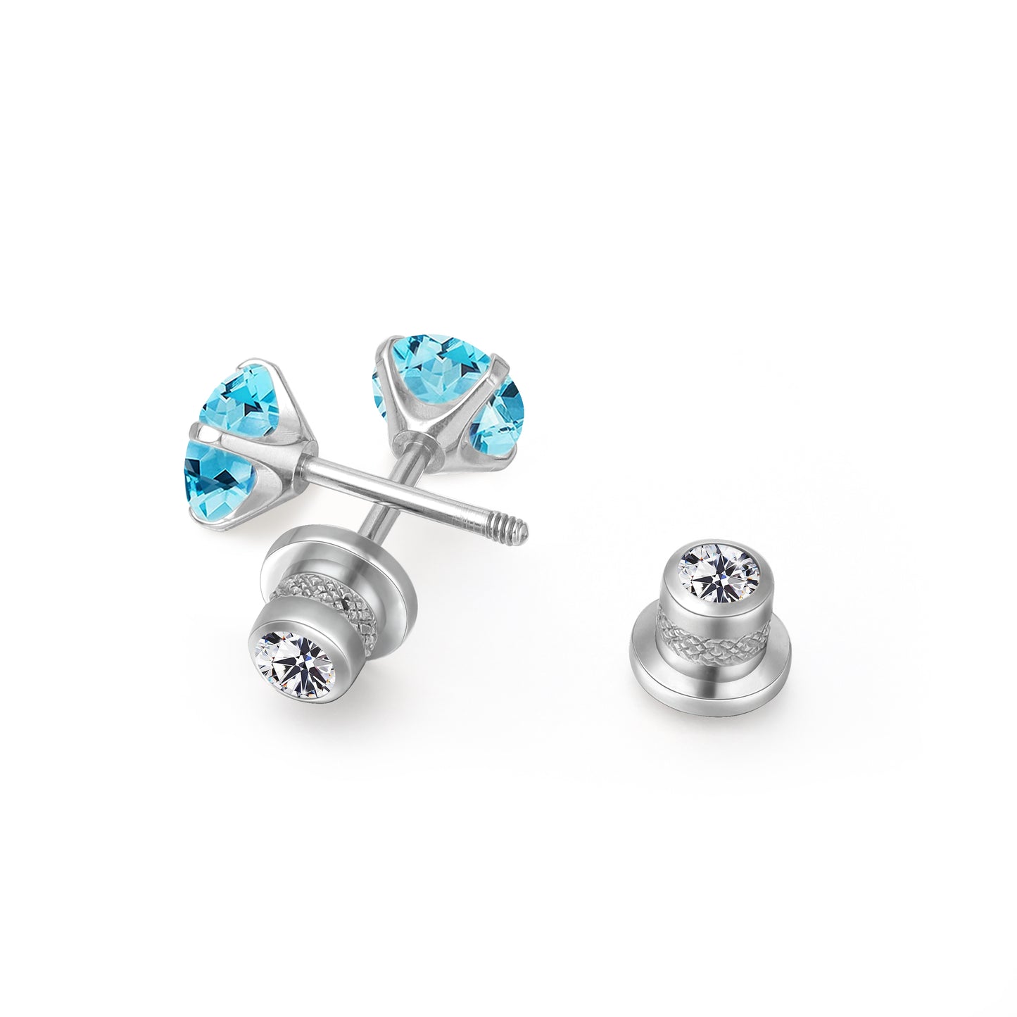 Limerencia Titanium Hypoallergenic Earrings Studs G23 for Women 5A Cubic Zirconia Helix Screw Back Implant Grade F136 Piercing Earrings for Sensitive Ears (Aquamarine)