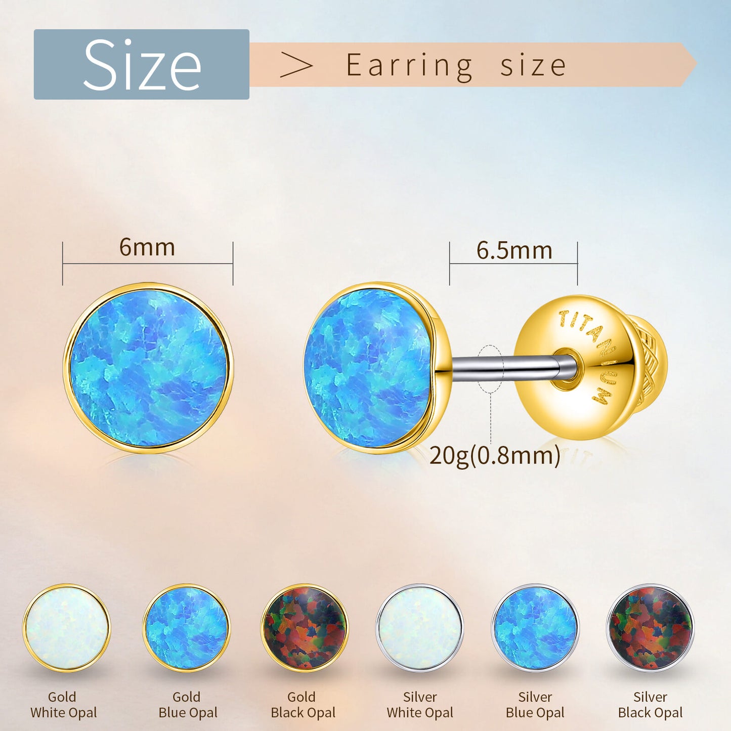 Boucles d'oreilles titane Limerencia, clous d'oreilles opale blanc/bleu/noir, grade implant F136, adaptés aux oreilles sensibles hommes et femmes
