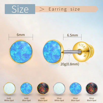 Boucles d'oreilles titane Limerencia, clous d'oreilles opale blanc/bleu/noir, grade implant F136, adaptés aux oreilles sensibles hommes et femmes