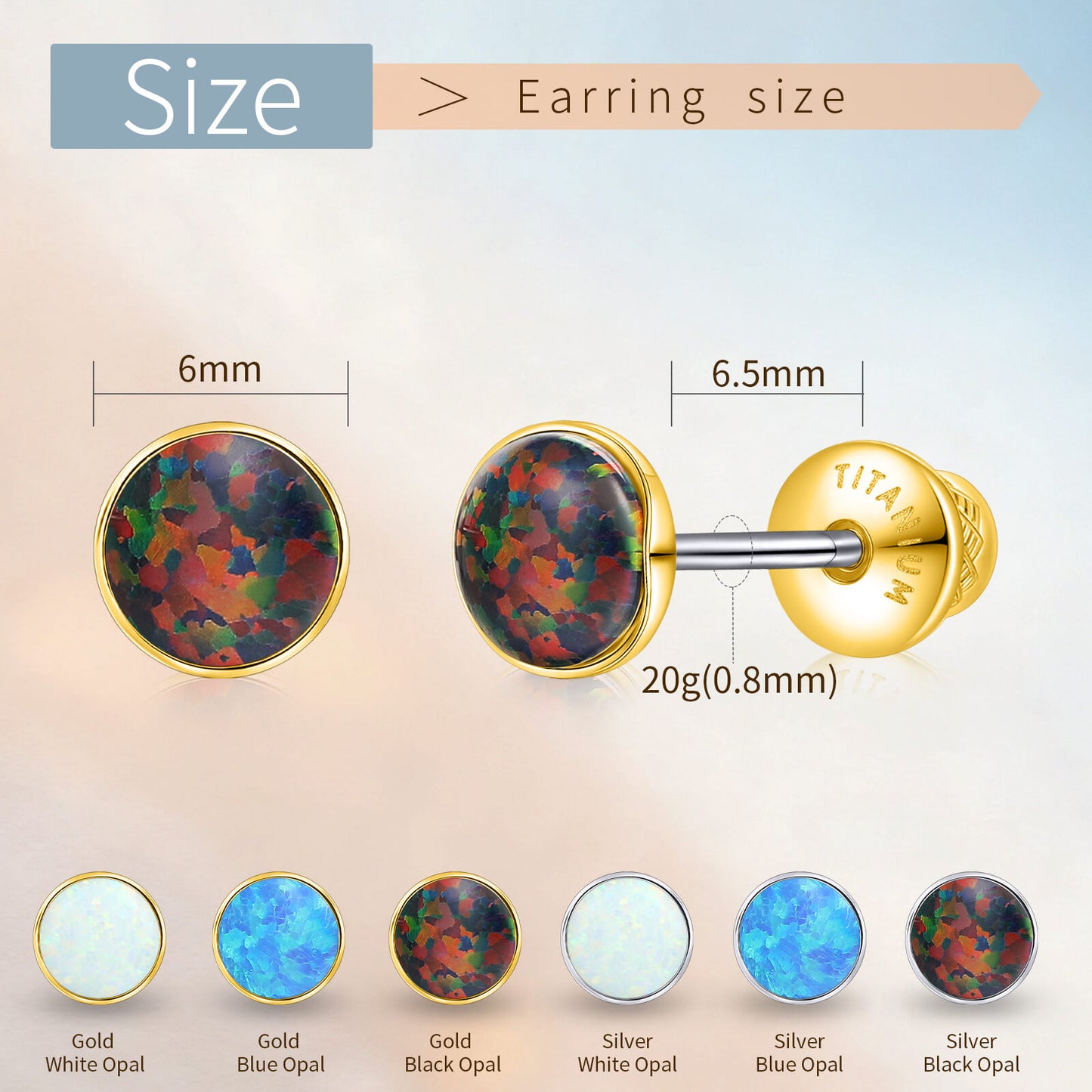 Boucles d'oreilles titane Limerencia, clous d'oreilles opale blanc/bleu/noir, grade implant F136, adaptés aux oreilles sensibles hommes et femmes