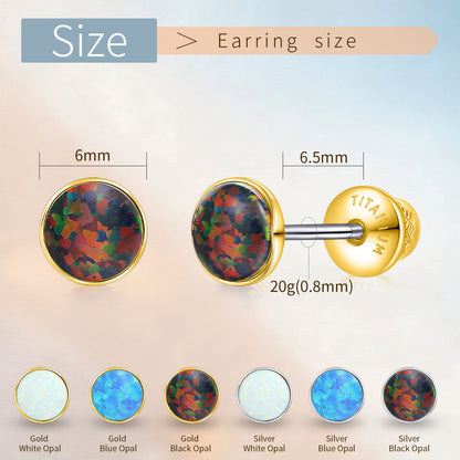 Boucles d'oreilles titane Limerencia, clous d'oreilles opale blanc/bleu/noir, grade implant F136, adaptés aux oreilles sensibles hommes et femmes