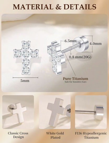Limerencia Titan-Ohrstecker – hypoallergene Ohrringe für Damen und Herren mit empfindlichen Ohren – minimalistischer Schmuck, flacher Kreuzschrauben-Ohrpiercing für den Knorpel