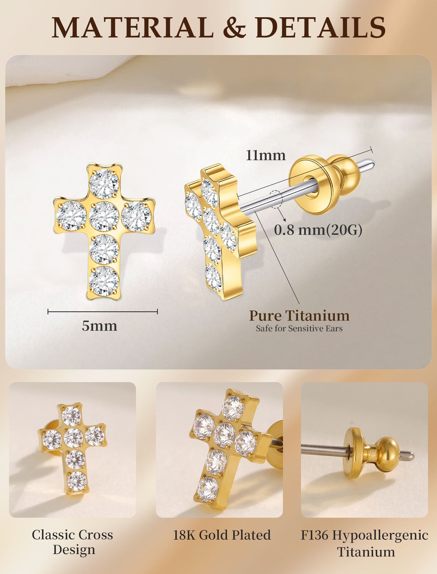 Limerencia Titan-Ohrstecker – hypoallergene Ohrringe für Damen und Herren mit empfindlichen Ohren – minimalistischer Schmuck, flacher Kreuzschrauben-Ohrpiercing für den Knorpel