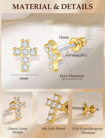 Limerencia Titan-Ohrstecker – hypoallergene Ohrringe für Damen und Herren mit empfindlichen Ohren – minimalistischer Schmuck, flacher Kreuzschrauben-Ohrpiercing für den Knorpel