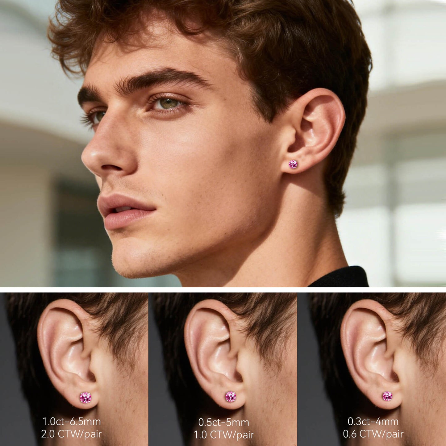 Pendientes de moissanita, pendientes de titanio hipoalergénico G23 para mujer y hombre, corte redondo color D pureza VVS1, joya de moissanita multicolor bañada en oro blanco 18K, 0,6CT-3,0CT