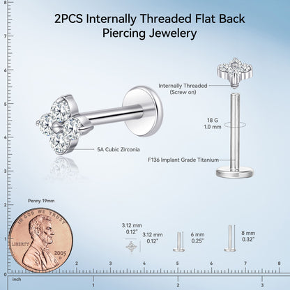 Limerencia 18G チタン製ボディピアス、低アレルギー内ネジフラットバックスタッド 2 個入り、トラガス・鼻・ヘリックス・コンチ・リップ・ラブレット・軟骨ピアス男女兼用、梅の花デザイン