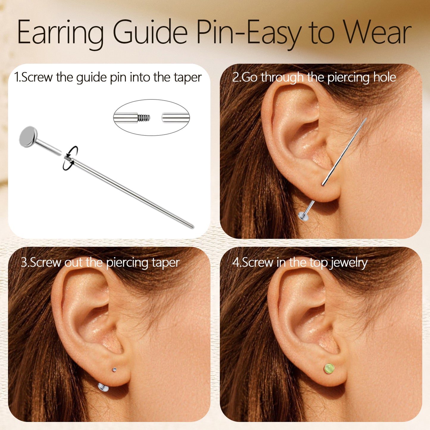 Boucles d’oreilles hypoallergéniques Limerencia pour oreilles sensibles – Puces à dos plat en titane G23 avec pierre œil de chat ronde, piercings cartilage pierre 5 mm, cadeau pour femme et homme
